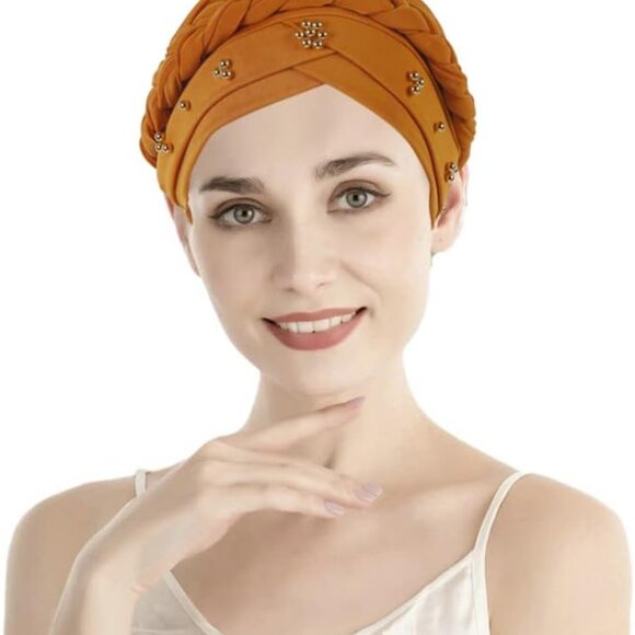 African Women Turban Cap Twisted Beaded Braid Head Wraps Pre-Tied Chemo Headscar - Picture 7 of 9